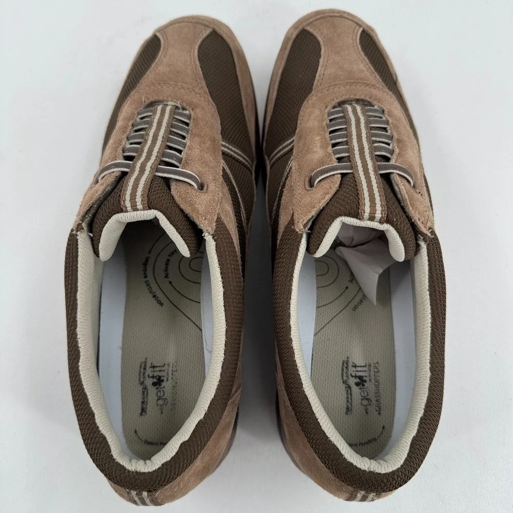 Get Fit by Grasshoppers Shoes WOMENS Brown Leather Slip On Sneakers SIZE 11